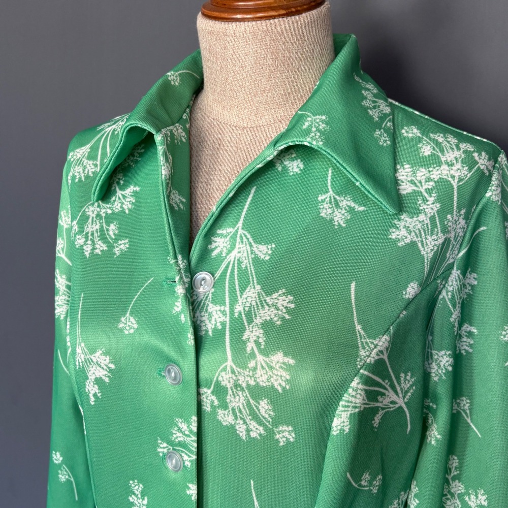 Vintage 1970s Montgomery Ward Floral‎ Shirt Dress | Size M | Summer Spring Green